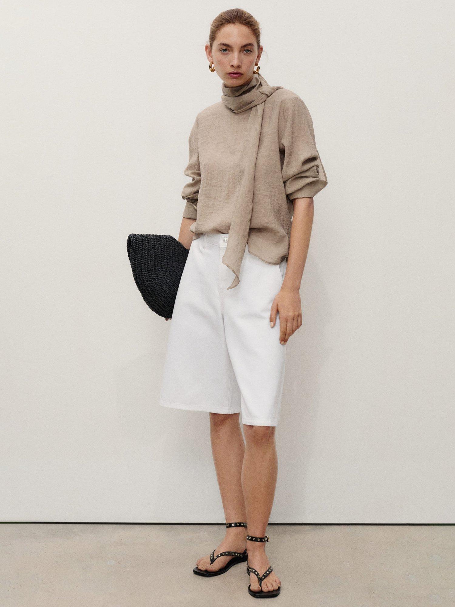 Product image 1 of 6, which shows Mango Amina Denim Bermuda Shorts, White, 4