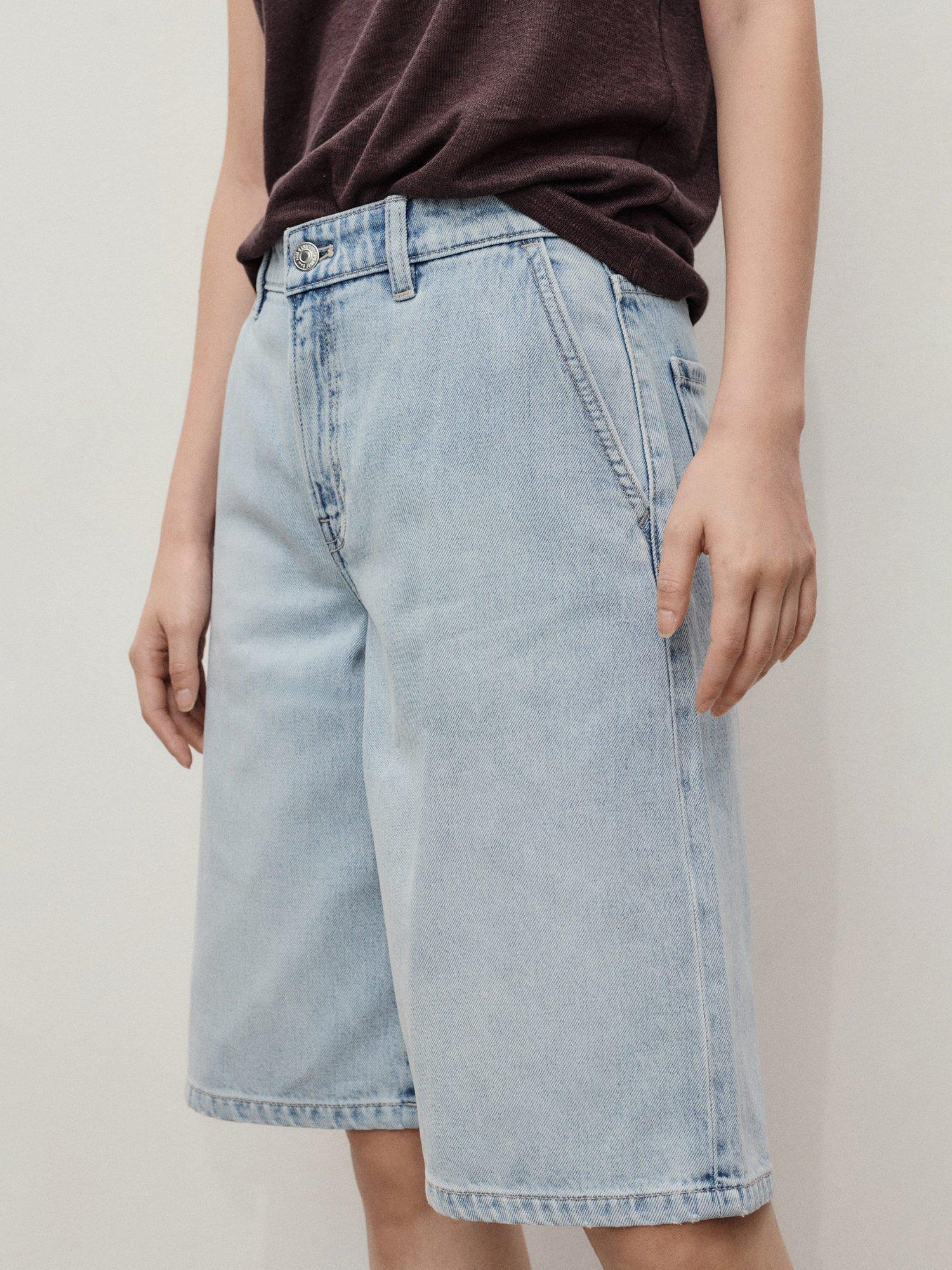 Product image 1 of 8, which shows Mango Amina Denim Bermuda Shorts, Sky Blue, 4