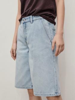 Mango Amina Denim Bermuda Shorts, Sky Blue