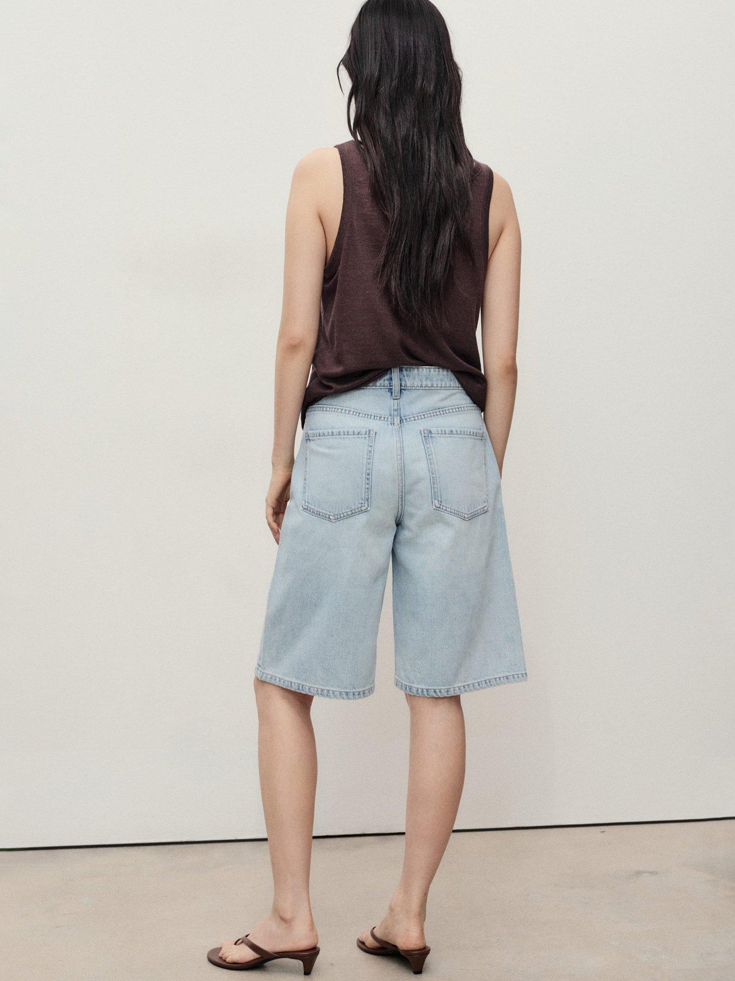 Product image 4 of 8, which shows Mango Amina Denim Bermuda Shorts, Sky Blue, 4