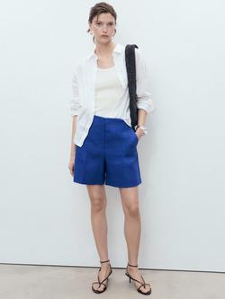Mango Boreli Pure Linen Shorts - view 2, Medium Blue
