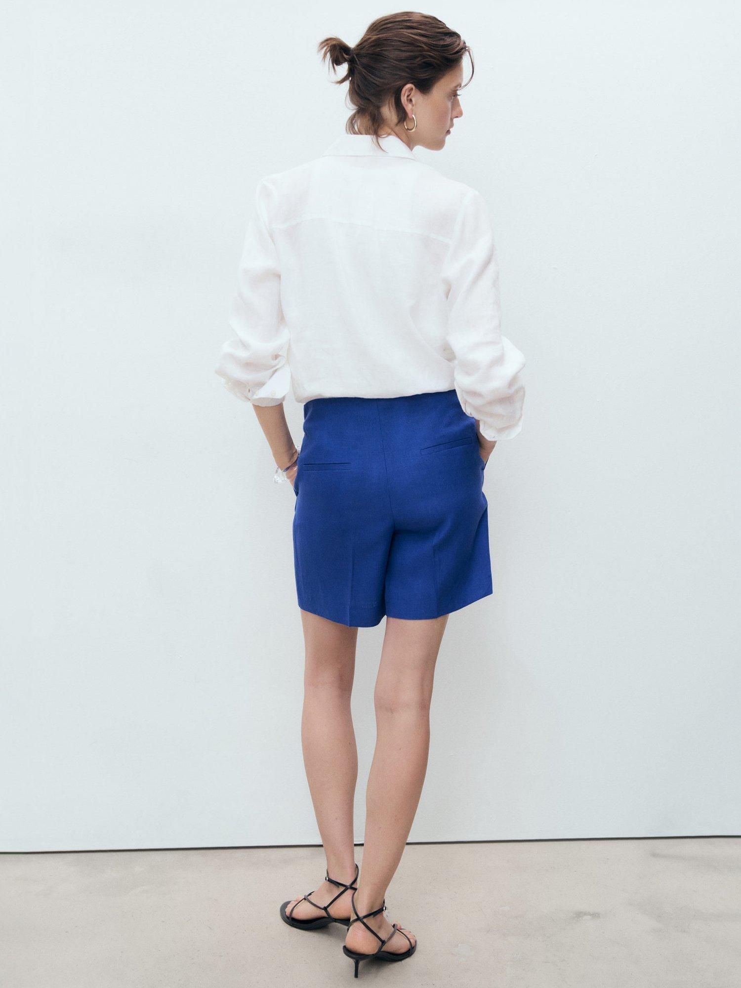 Product image 4 of 7, which shows Mango Boreli Pure Linen Shorts, Medium Blue, 4