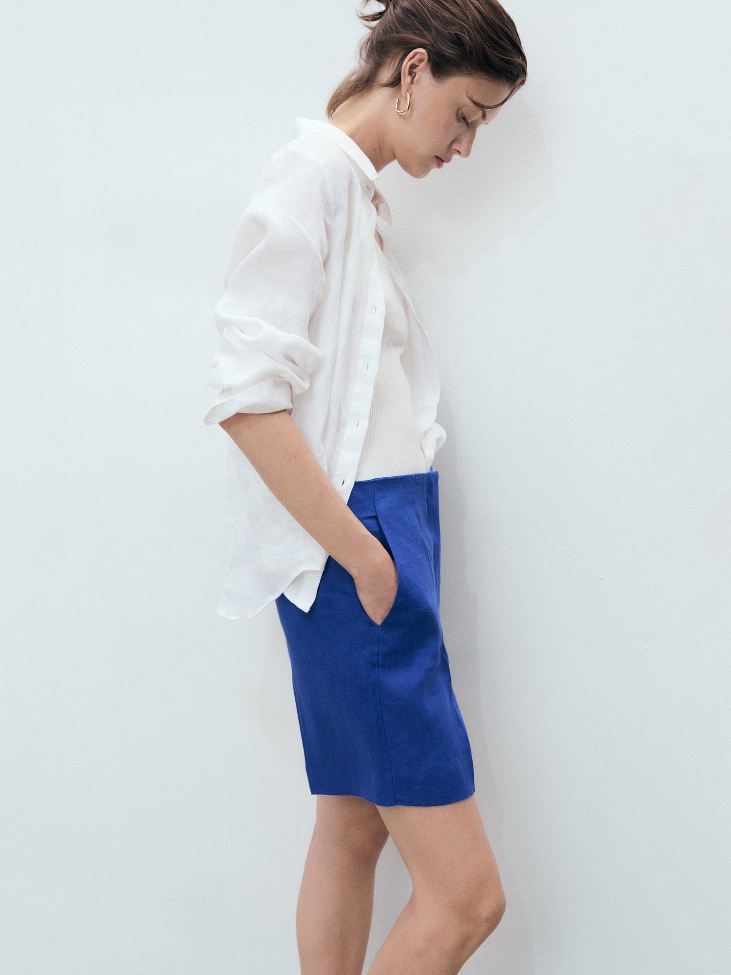 Product image 6 of 7, which shows Mango Boreli Pure Linen Shorts, Medium Blue, 4