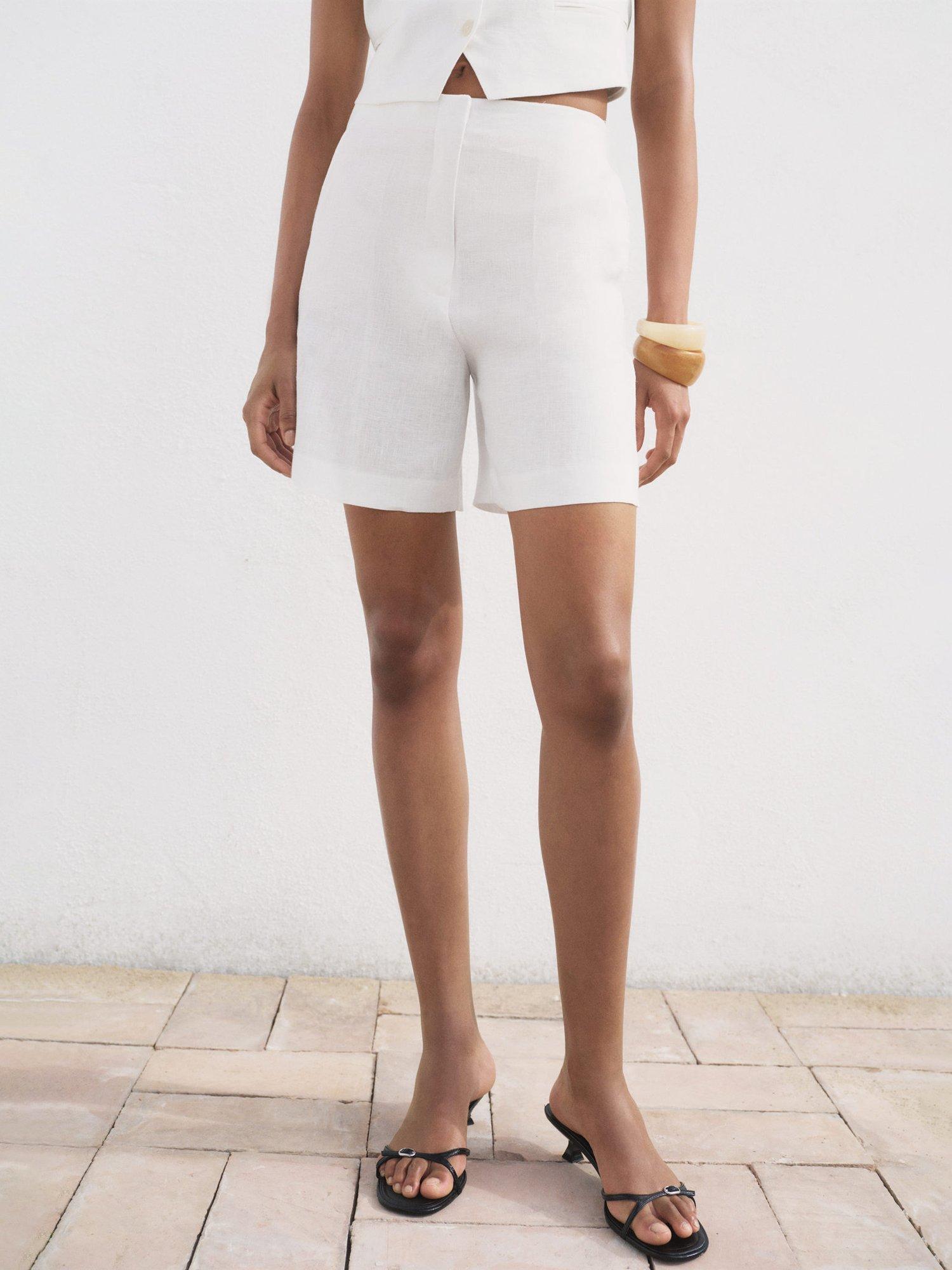 Product image 1 of 8, which shows Mango Boreli Pure Linen Shorts, Natural White, 4