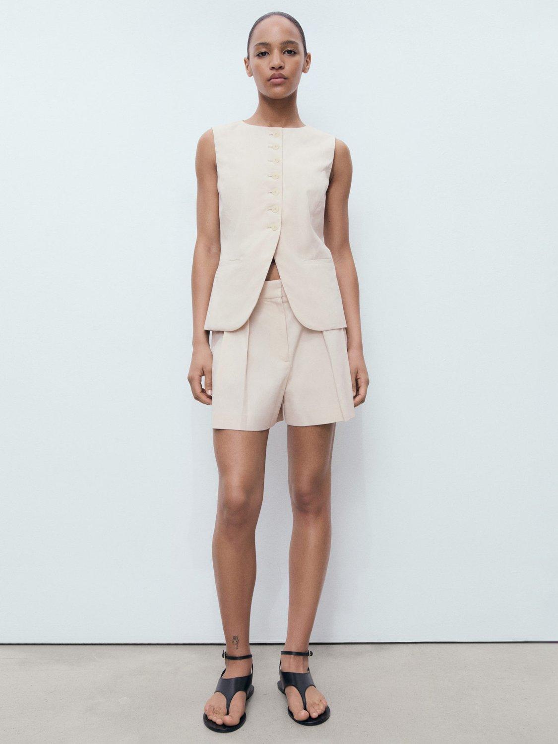 Product image 2 of 7, which shows Mango Greta Pleat Tailored Shorts, Light Beige, 8