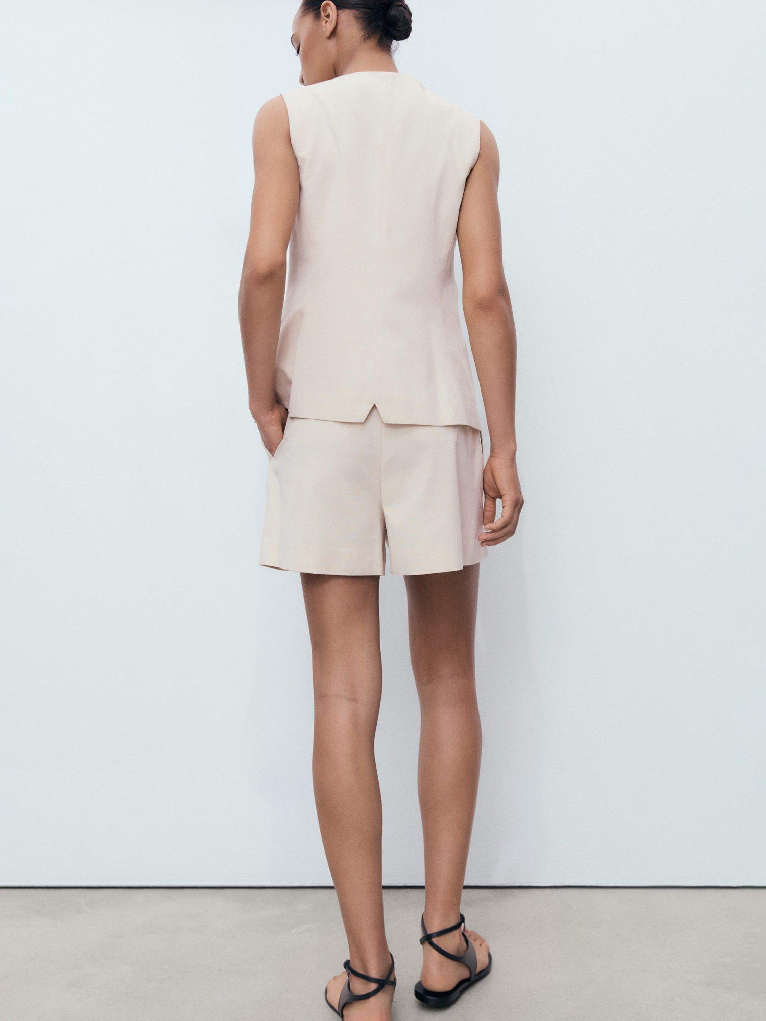 Product image 4 of 7, which shows Mango Greta Pleat Tailored Shorts, Light Beige, 8