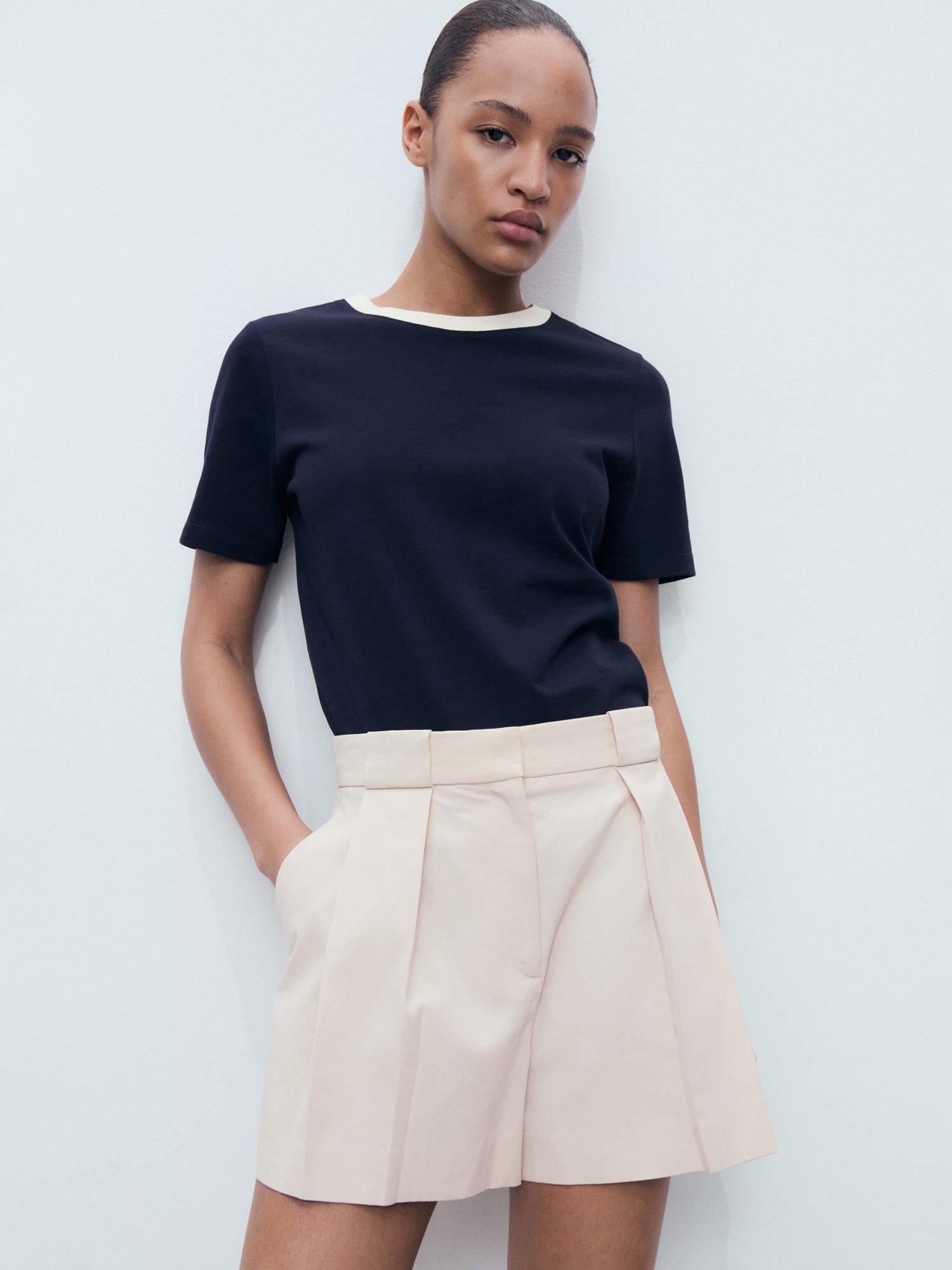 Product image 6 of 7, which shows Mango Greta Pleat Tailored Shorts, Light Beige, 8