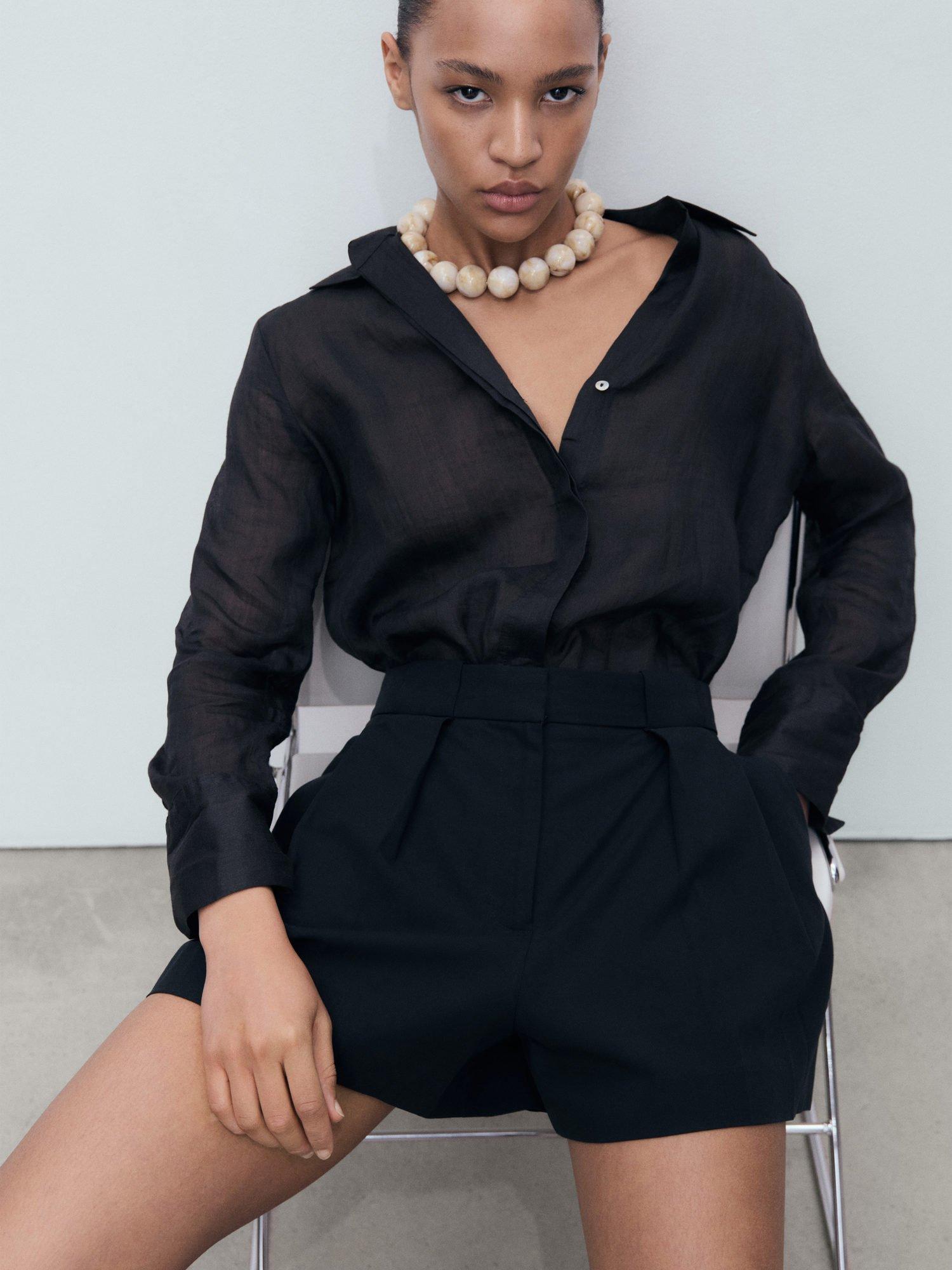 Product image 7 of 8, which shows Mango Greta Pleat Tailored Shorts, Black, 16