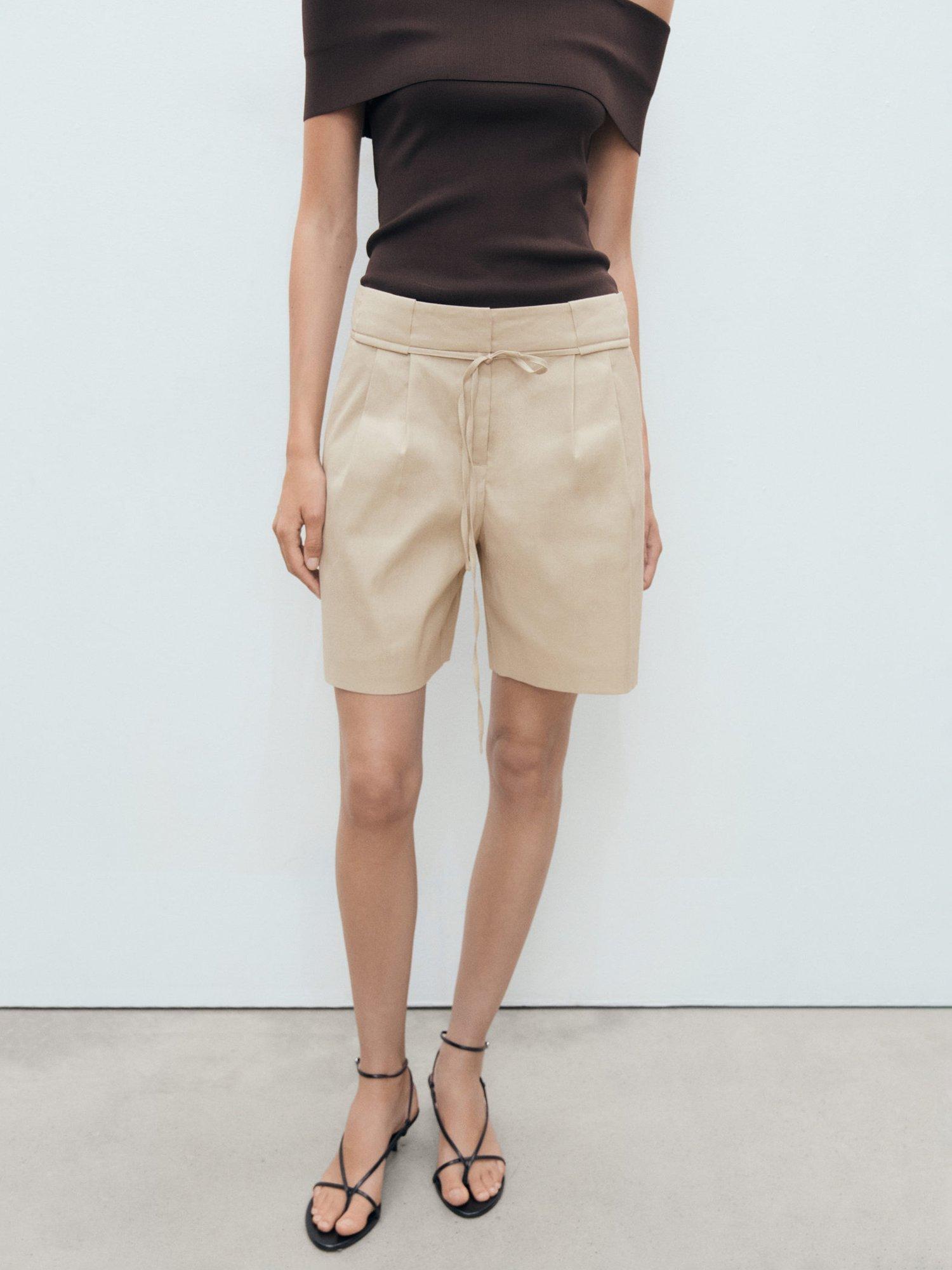 Product image 1 of 7, which shows Mango Paulo Linen Rich Shorts, Light Beige, 10