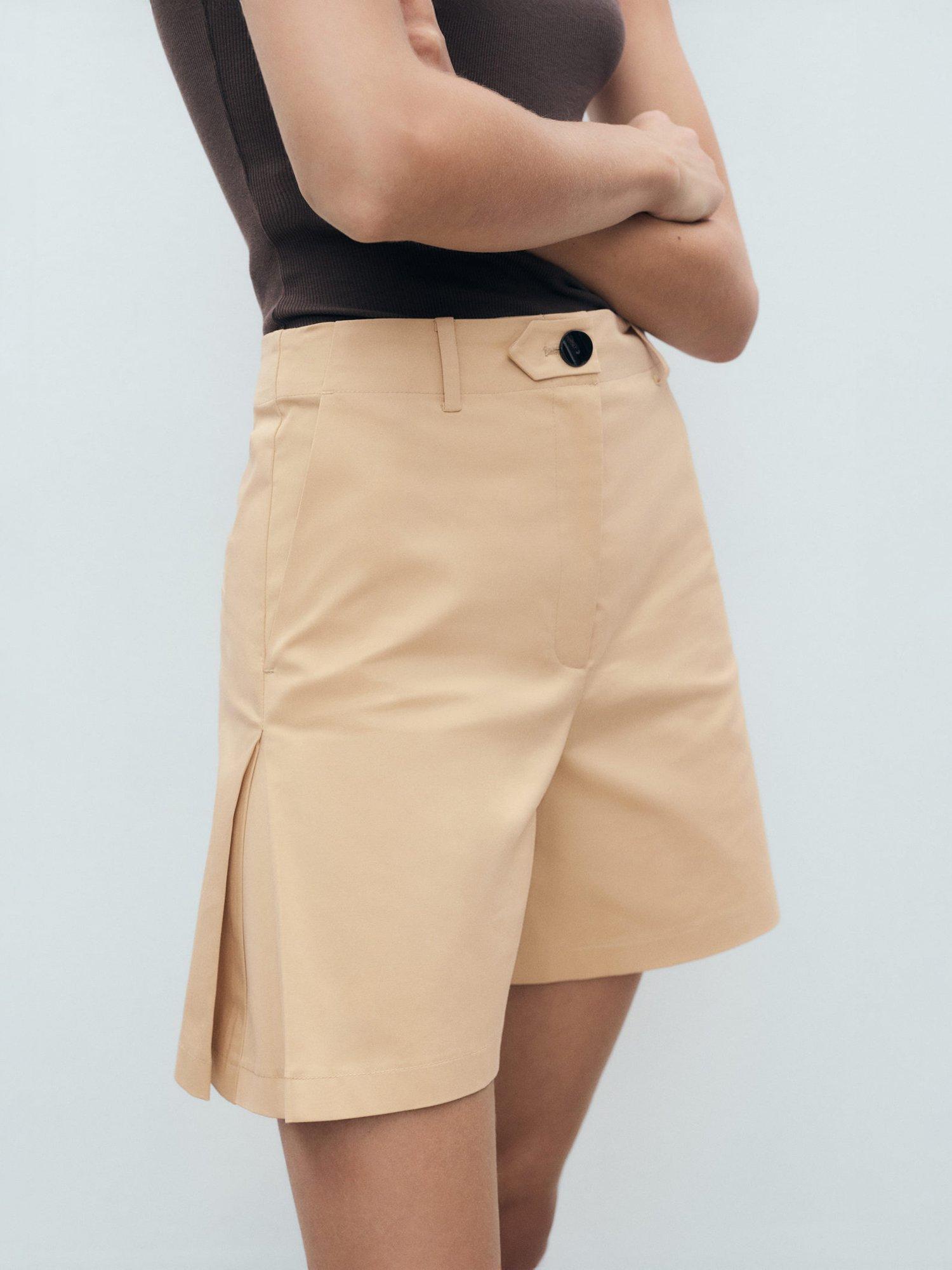 Product image 1 of 7, which shows Mango Noam Side Pleat Shorts, Medium Brown, S