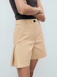 Mango Noam Side Pleat Shorts, Medium Brown
