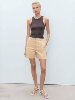 Mango Noam Side Pleat Shorts, Medium Brown - view 2, Medium Brown