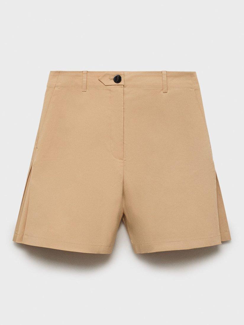 Product image 3 of 7, which shows Mango Noam Side Pleat Shorts, Medium Brown, S