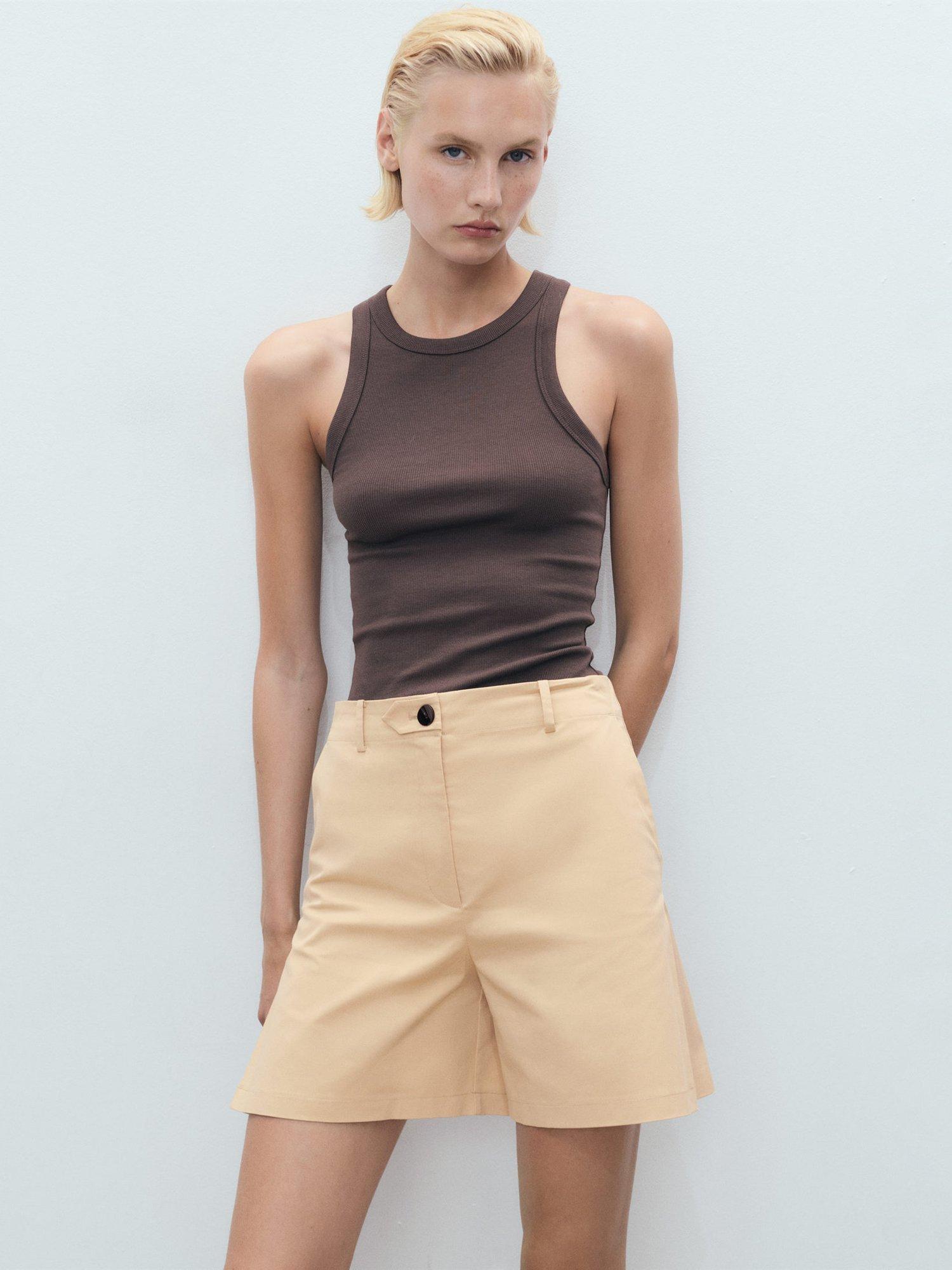 Product image 6 of 7, which shows Mango Noam Side Pleat Shorts, Medium Brown, S