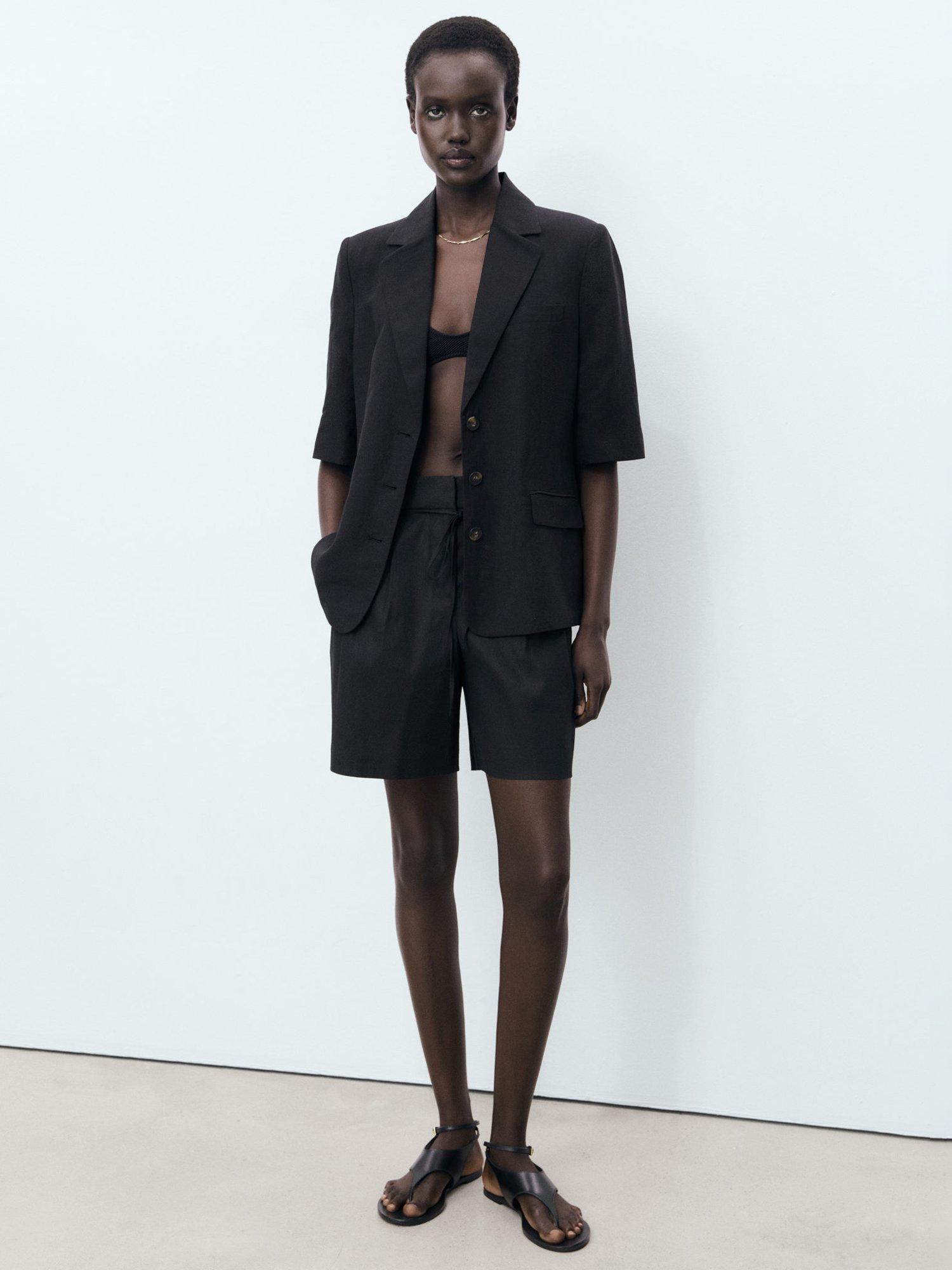 Product image 2 of 6, which shows Mango Paulo Linen Rich Shorts, Black, 4