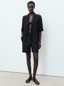 Mango Paulo Linen Rich Shorts - view 2, Black