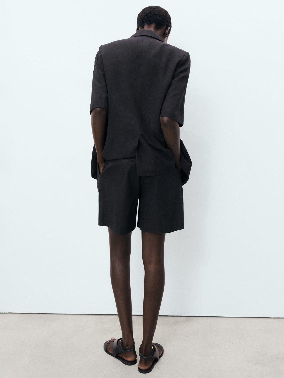 Product image 4 of 6, which shows Mango Paulo Linen Rich Shorts, Black, 4