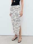 Mango Ariel Floral Side Slit Midi Skirt, Natural White