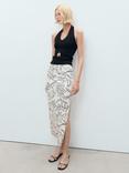 Mango Ariel Floral Side Slit Midi Skirt, Natural White