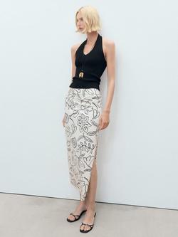 Mango Ariel Floral Side Slit Midi Skirt, Natural White - view 2, Natural White