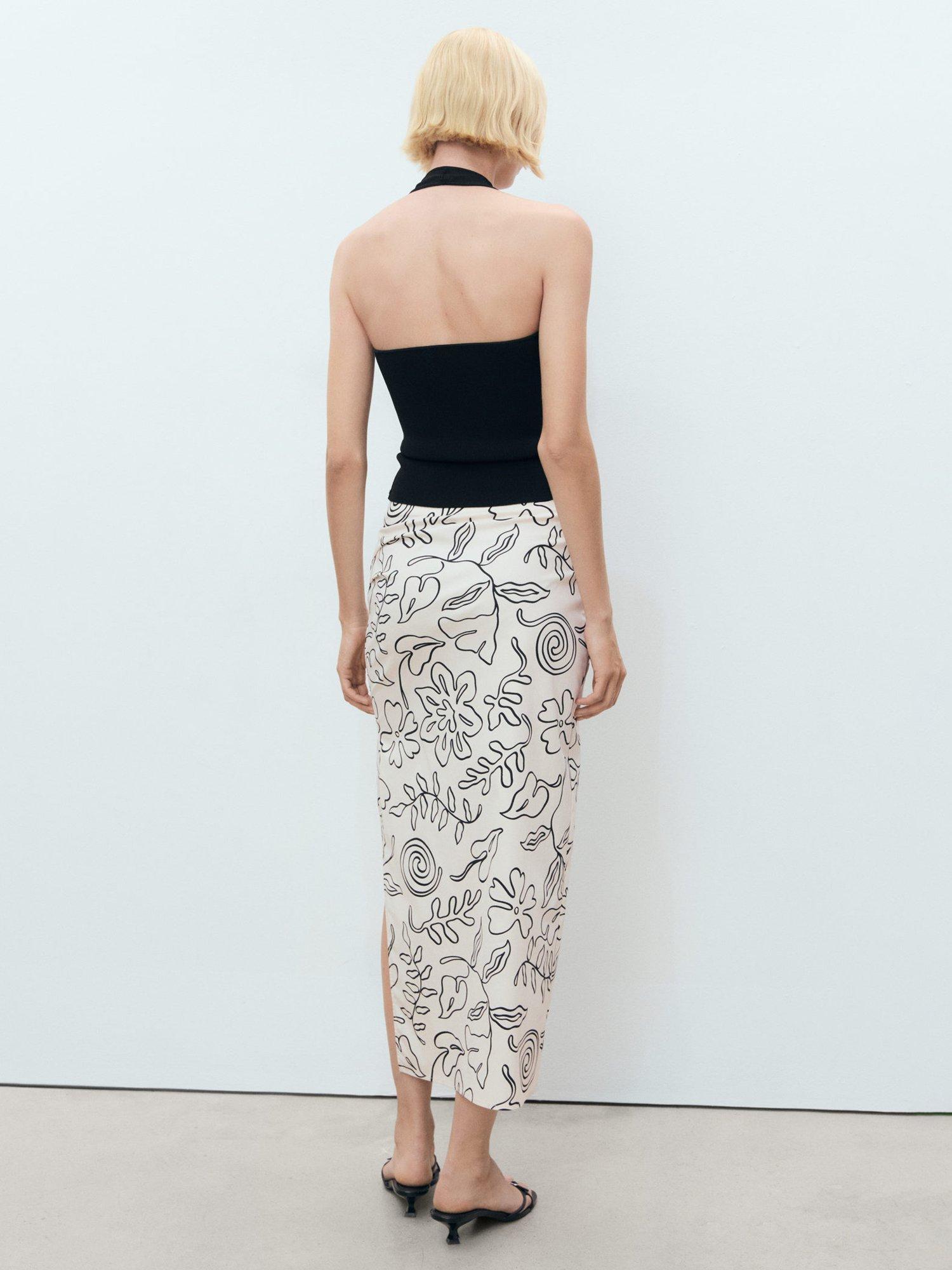 Product image 4 of 7, which shows Mango Ariel Floral Side Slit Midi Skirt, Natural White, 10