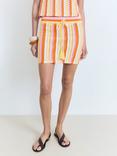 Mango Babylon Cotton Two Tone Striped Crochet Skirt, Pink