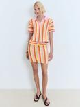 Mango Babylon Cotton Two Tone Striped Crochet Skirt, Pink