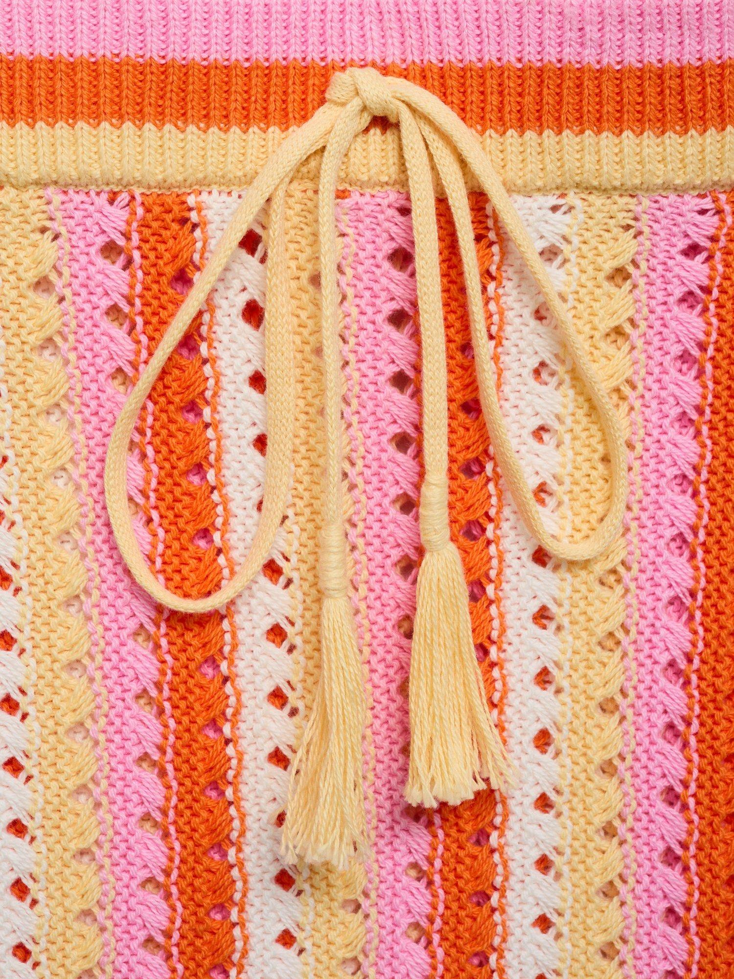 Product image 8 of 8, which shows Mango Babylon Cotton Two Tone Striped Crochet Skirt, Pink, L
