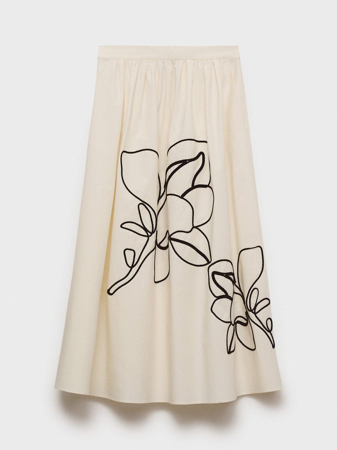Product image 3 of 8, which shows Mango Bari Embroidered Floral Skirt, Natural White, 10