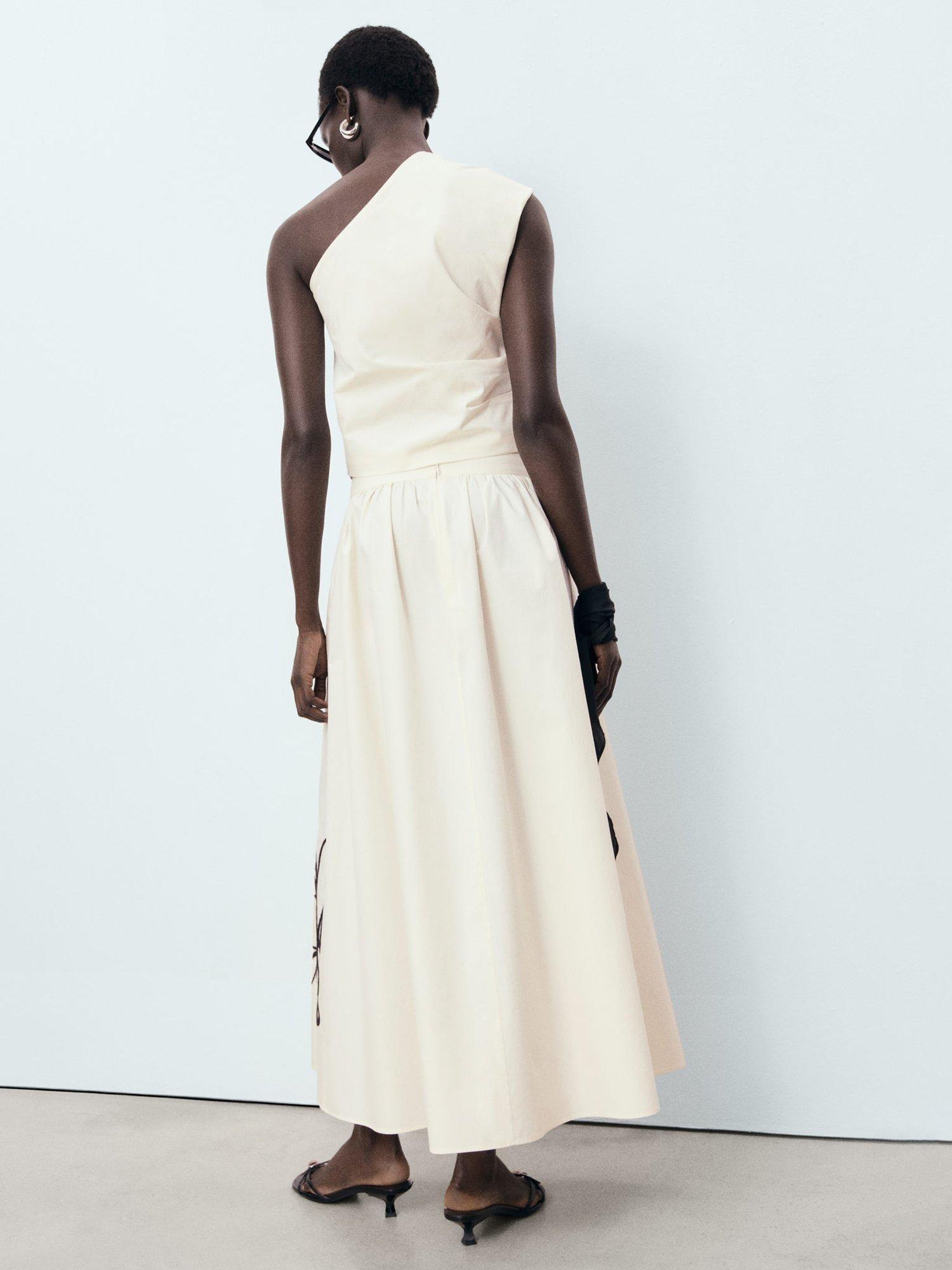 Product image 4 of 8, which shows Mango Bari Embroidered Floral Skirt, Natural White, 10