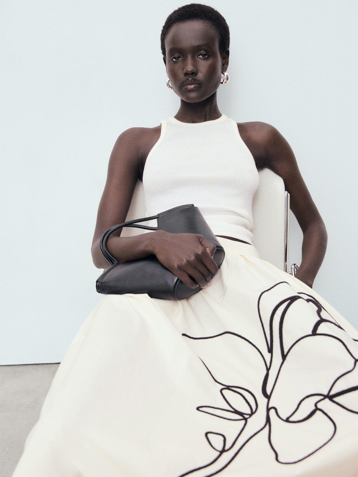 Product image 7 of 8, which shows Mango Bari Embroidered Floral Skirt, Natural White, 10