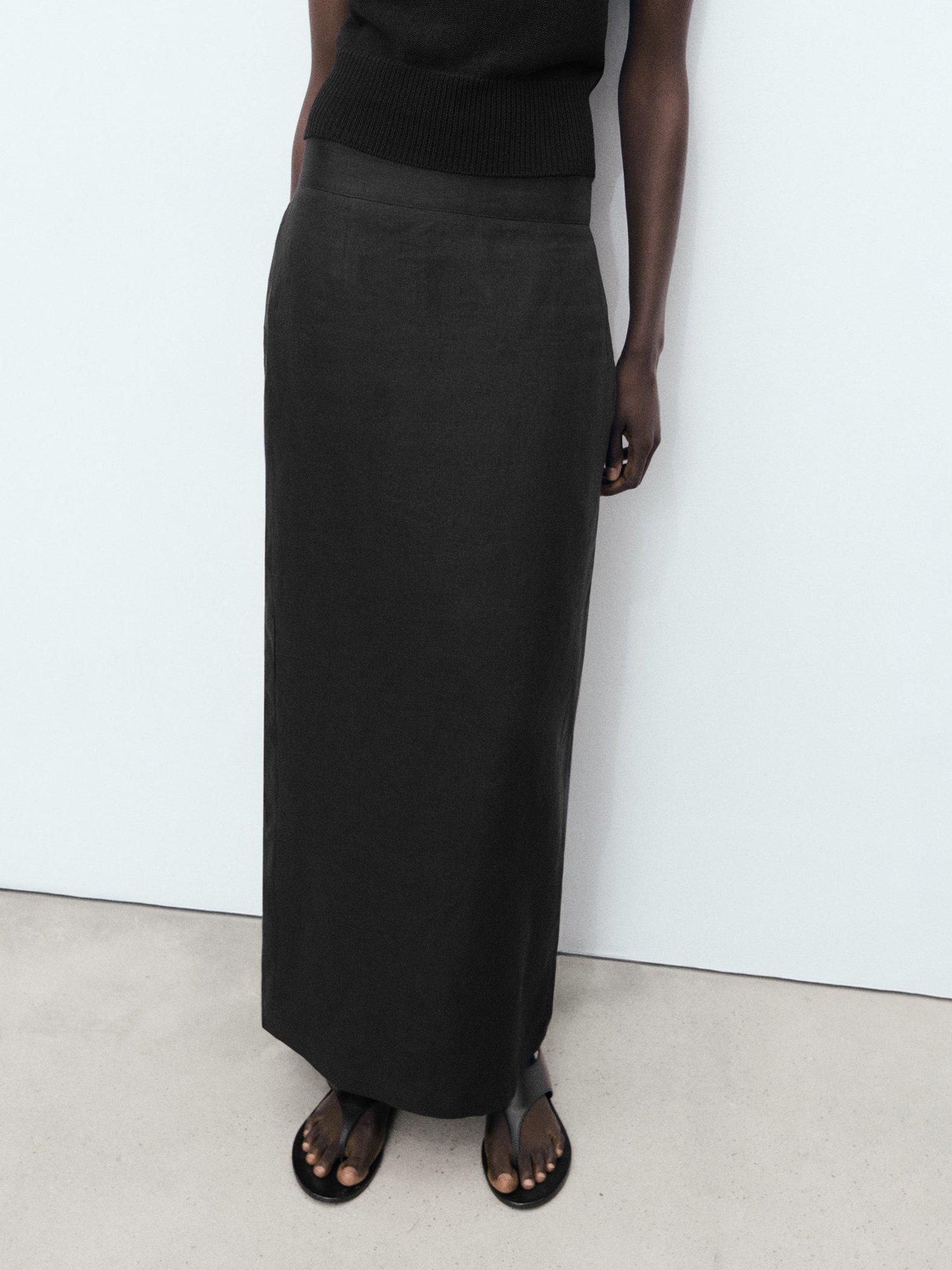 Product image 1 of 7, which shows Mango Fred Linen Pencil Skirt, Black, 10