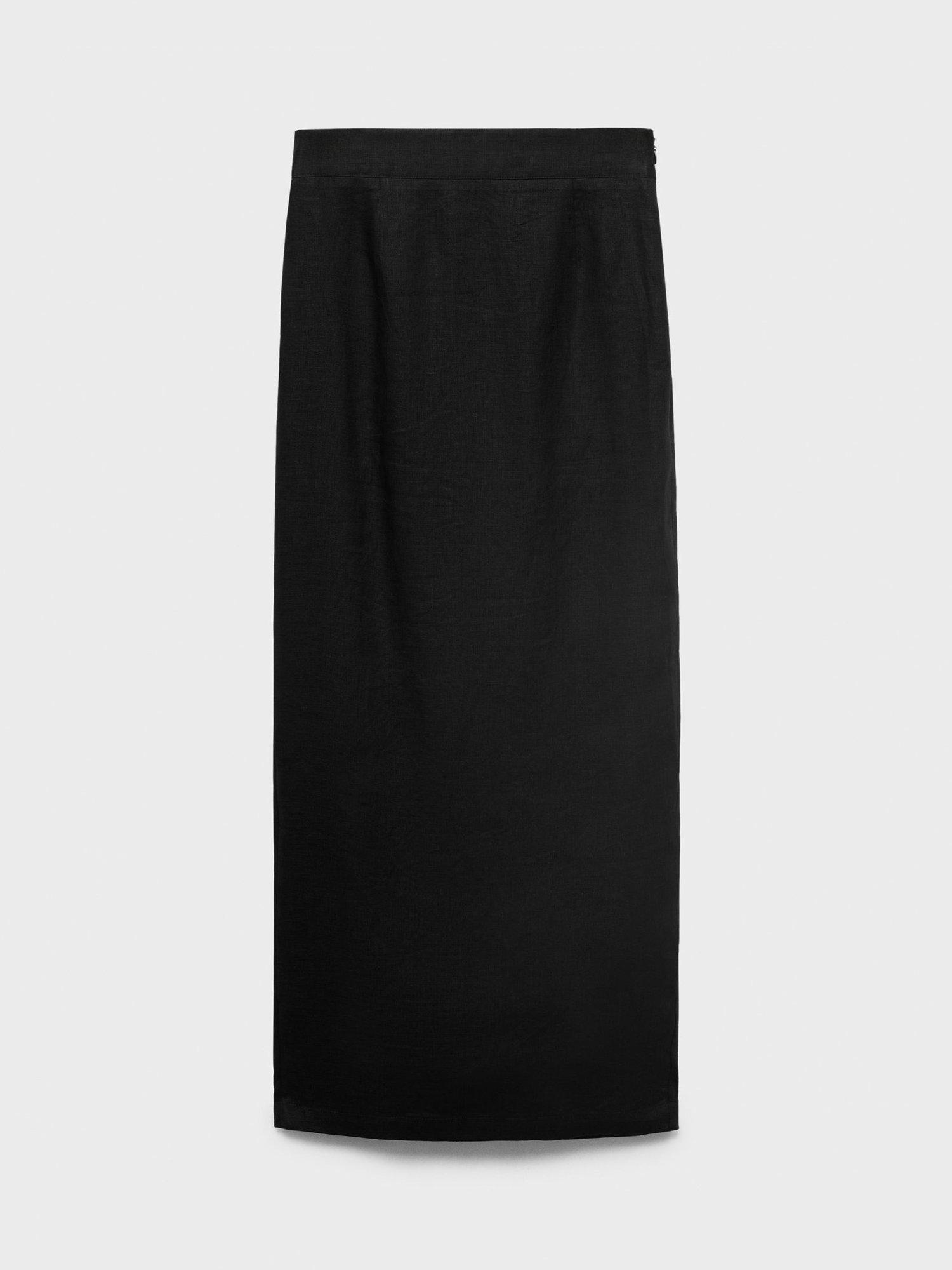 Product image 3 of 7, which shows Mango Fred Linen Pencil Skirt, Black, 10