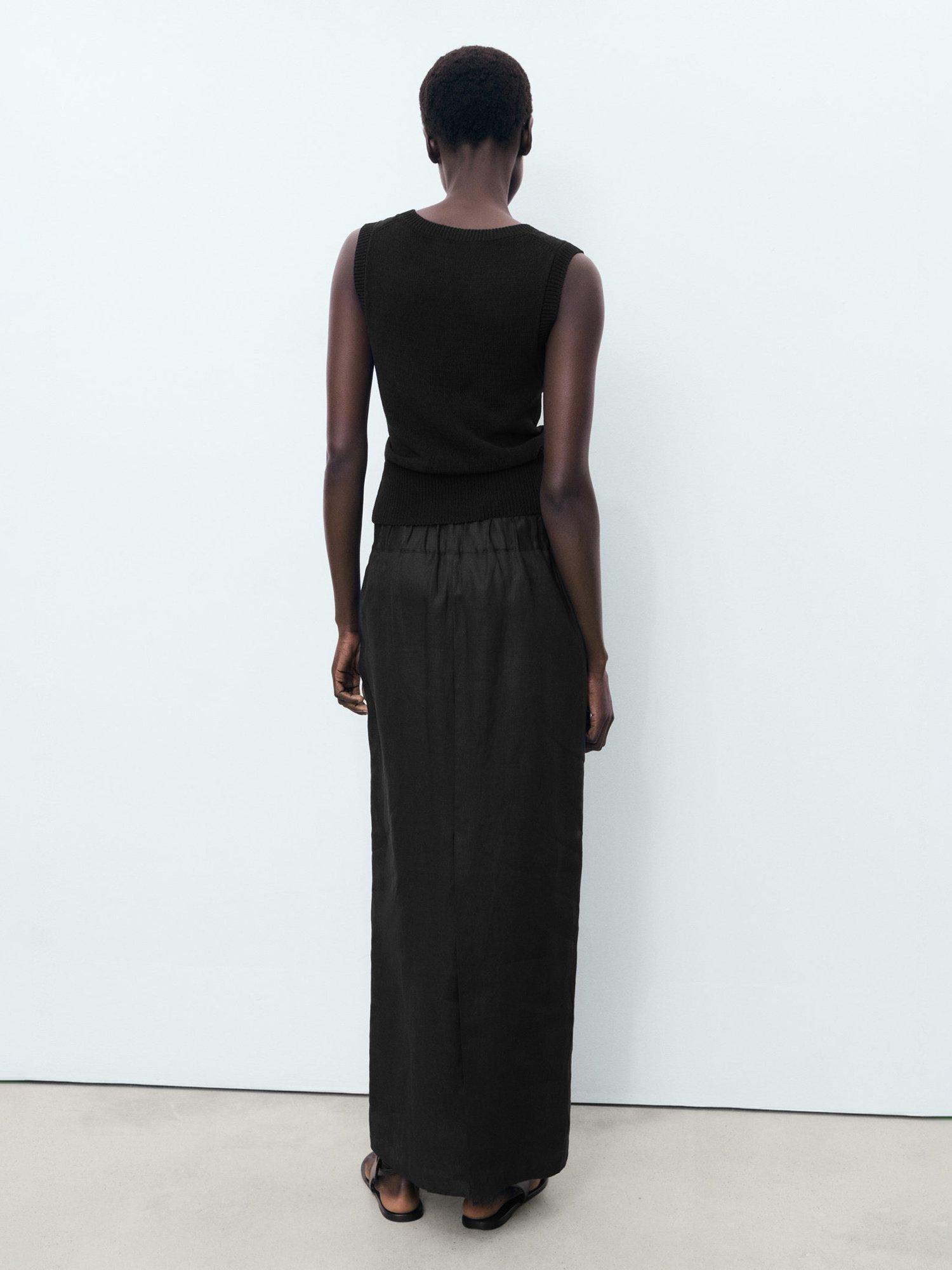 Product image 4 of 7, which shows Mango Fred Linen Pencil Skirt, Black, 10