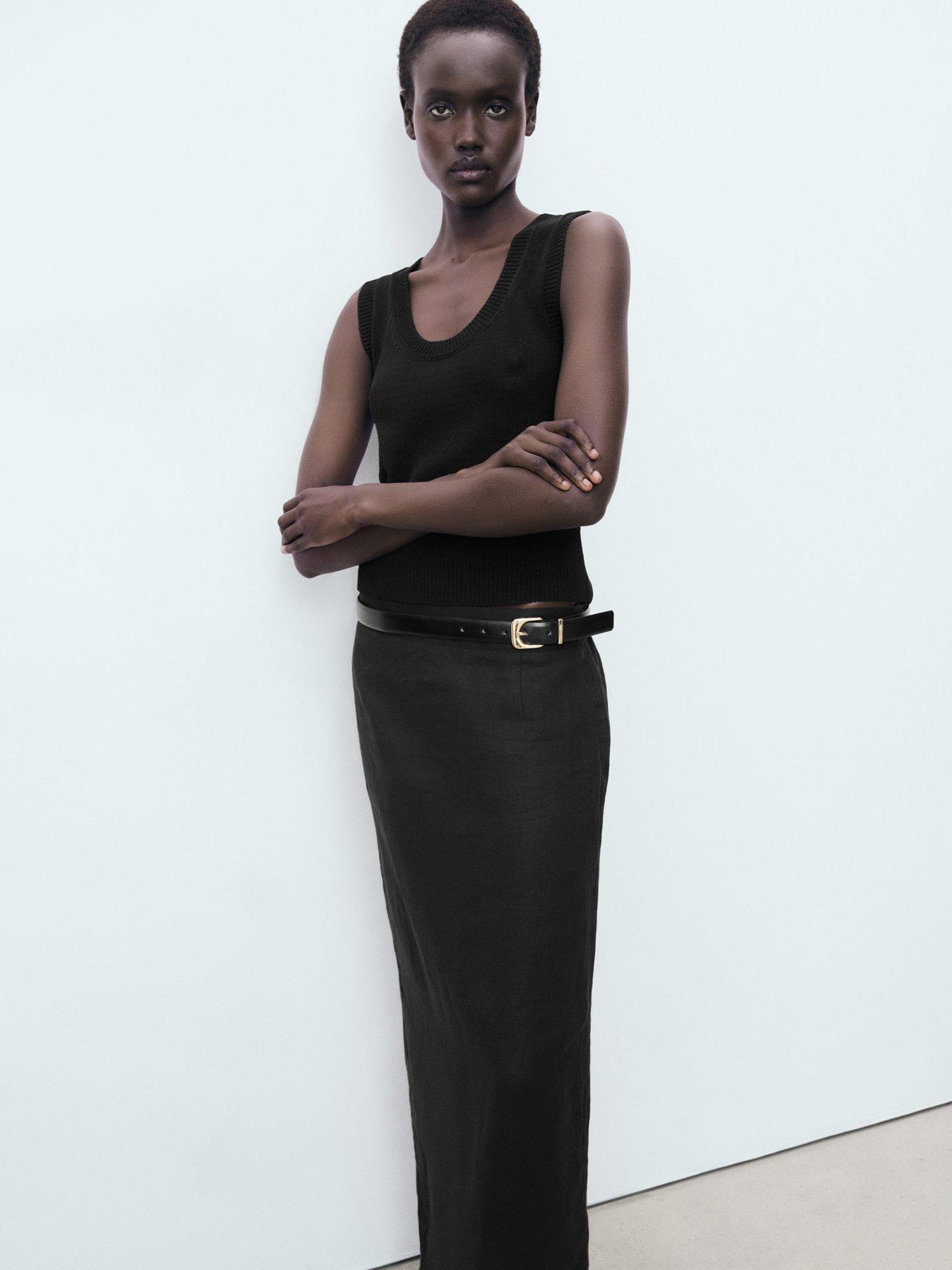 Product image 6 of 7, which shows Mango Fred Linen Pencil Skirt, Black, 10