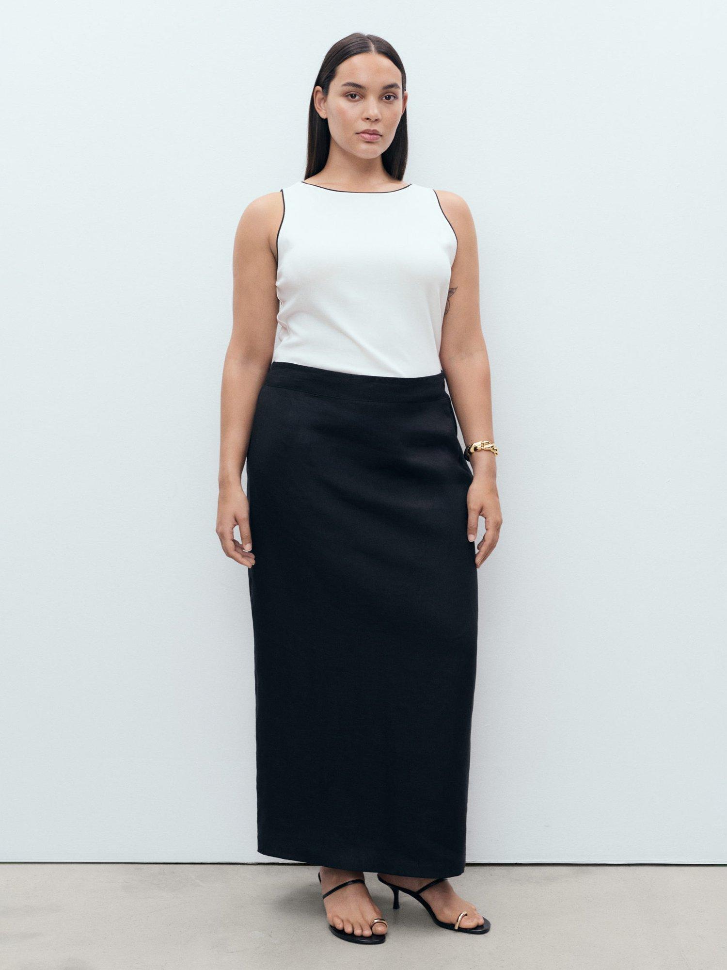 Product image 7 of 7, which shows Mango Fred Linen Pencil Skirt, Black, 10