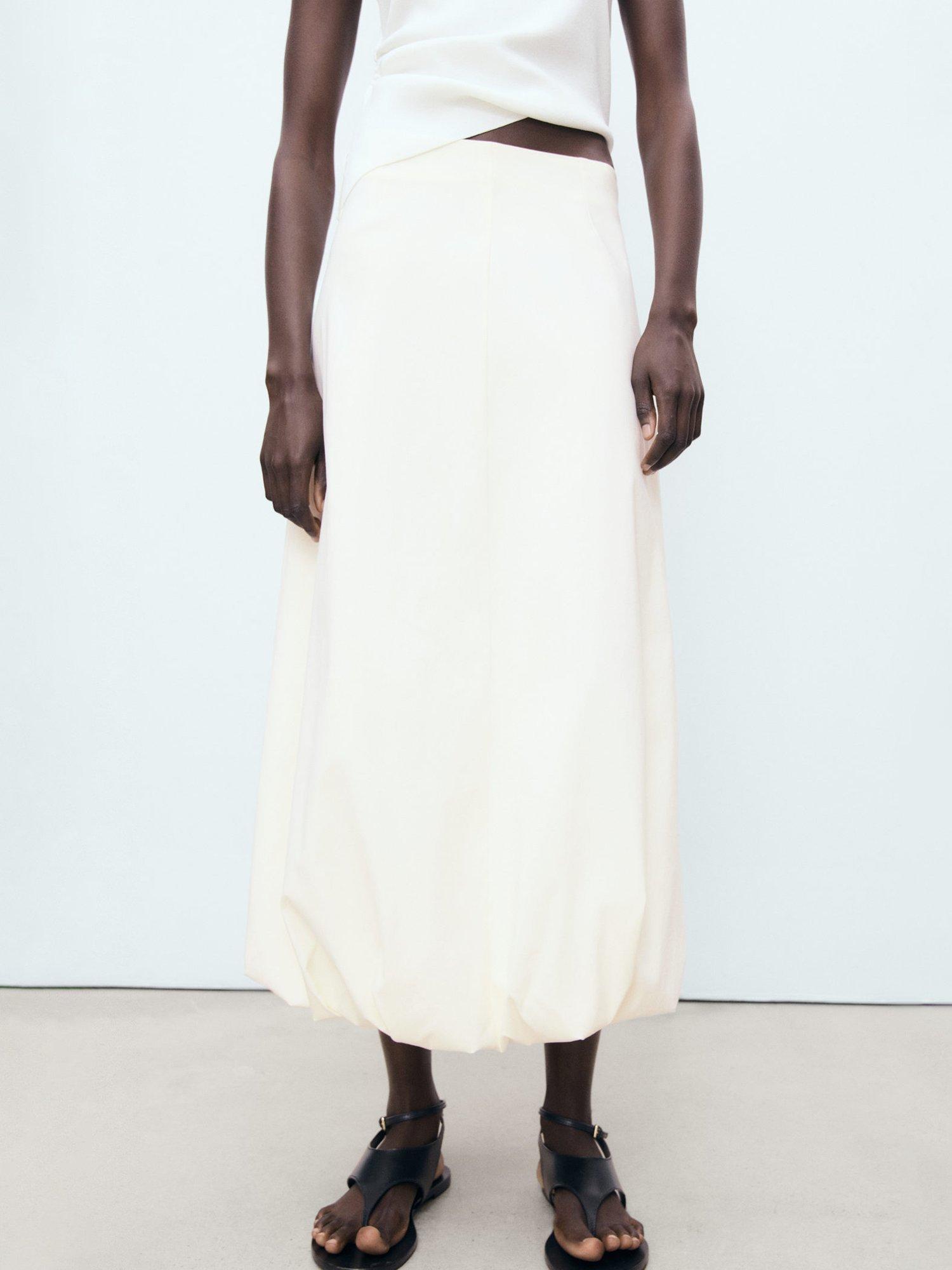 Product image 1 of 8, which shows Mango Globe Long Balloon Skirt, Natural White, L