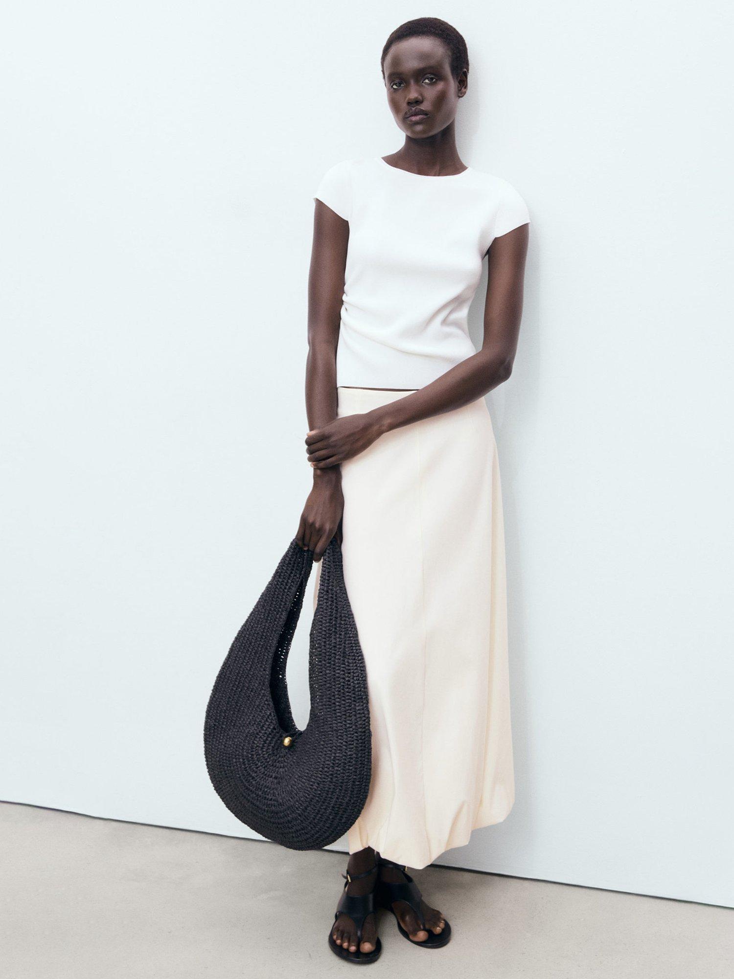 Product image 2 of 8, which shows Mango Globe Long Balloon Skirt, Natural White, L