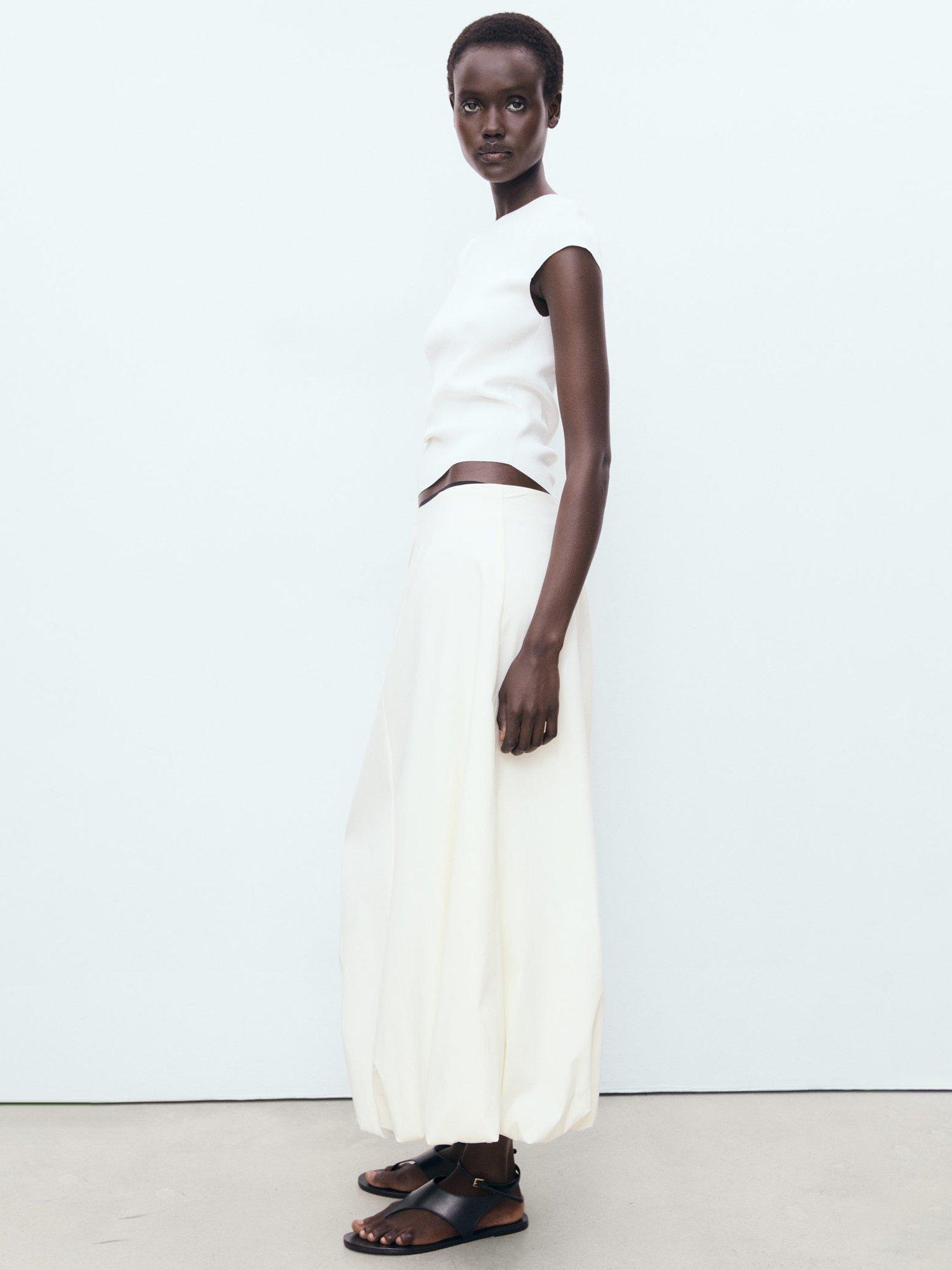 Product image 6 of 8, which shows Mango Globe Long Balloon Skirt, Natural White, L