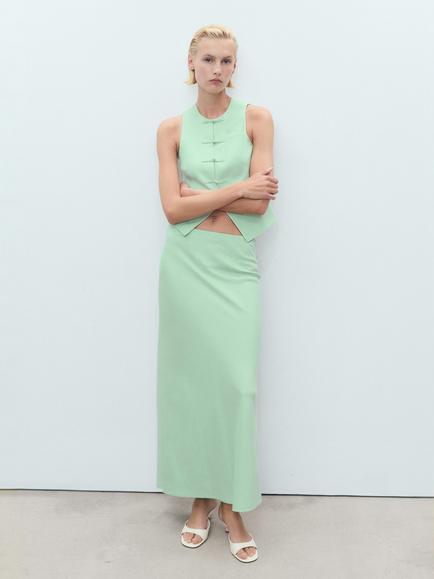 Mango Laguna Linen Blend Straight Skirt, Green - view 2, Green