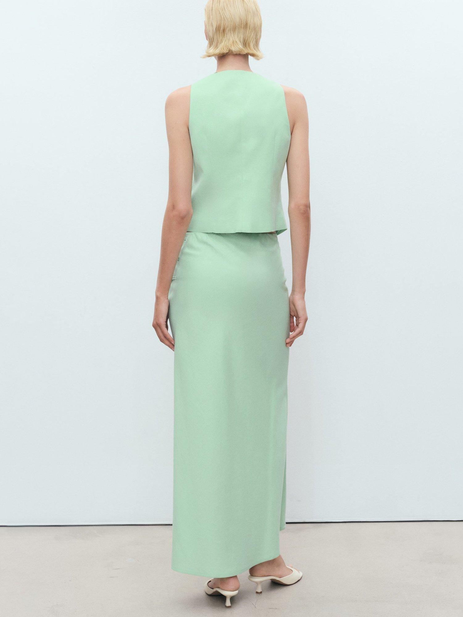 Product image 4 of 8, which shows Mango Laguna Linen Blend Straight Skirt, Green, L