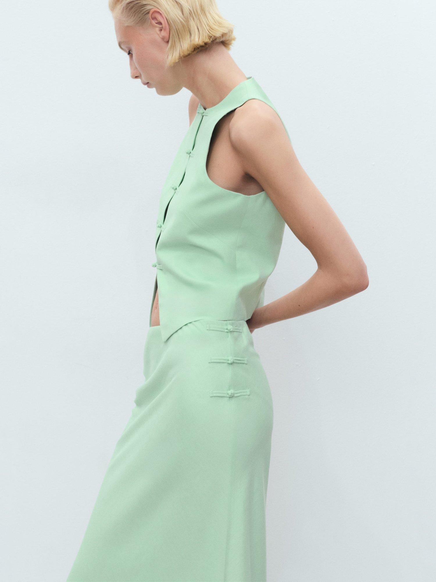 Product image 6 of 8, which shows Mango Laguna Linen Blend Straight Skirt, Green, L