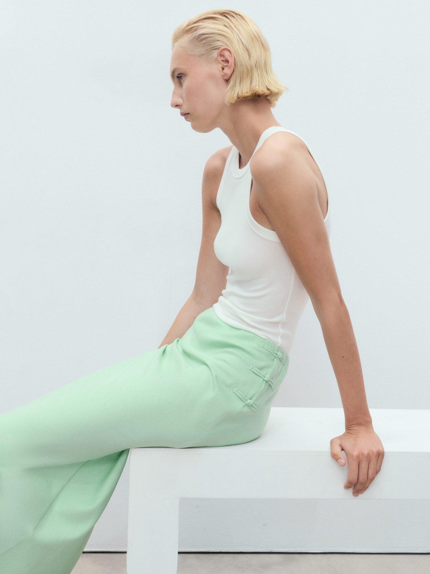 Product image 7 of 8, which shows Mango Laguna Linen Blend Straight Skirt, Green, L