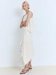 Mango Limon Cotton Striped Asymmetric Skirt, Natural White