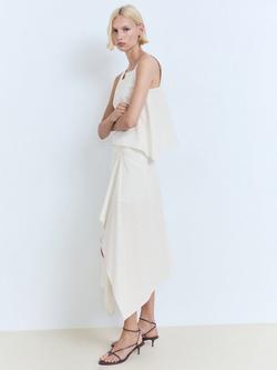 Mango Limon Cotton Striped Asymmetric Skirt, Natural White - view 2, Natural White