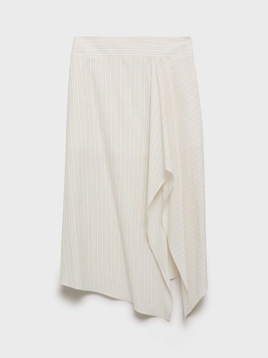 Product image 3 of 8, which shows Mango Limon Cotton Striped Asymmetric Skirt, Natural White, L