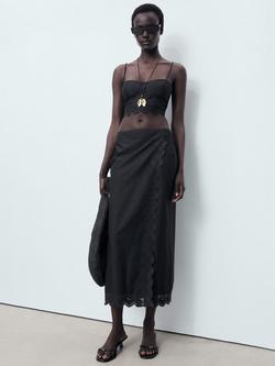 Mango Luisa Embroidered Midi Skirt, Black, Black