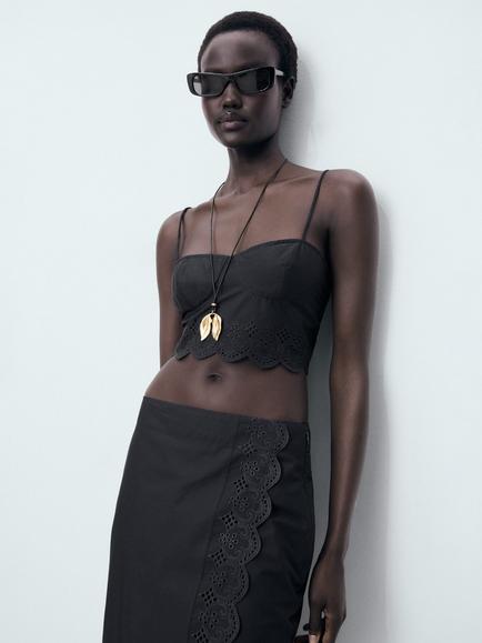 Mango Luisa Embroidered Midi Skirt, Black - view 2, Black