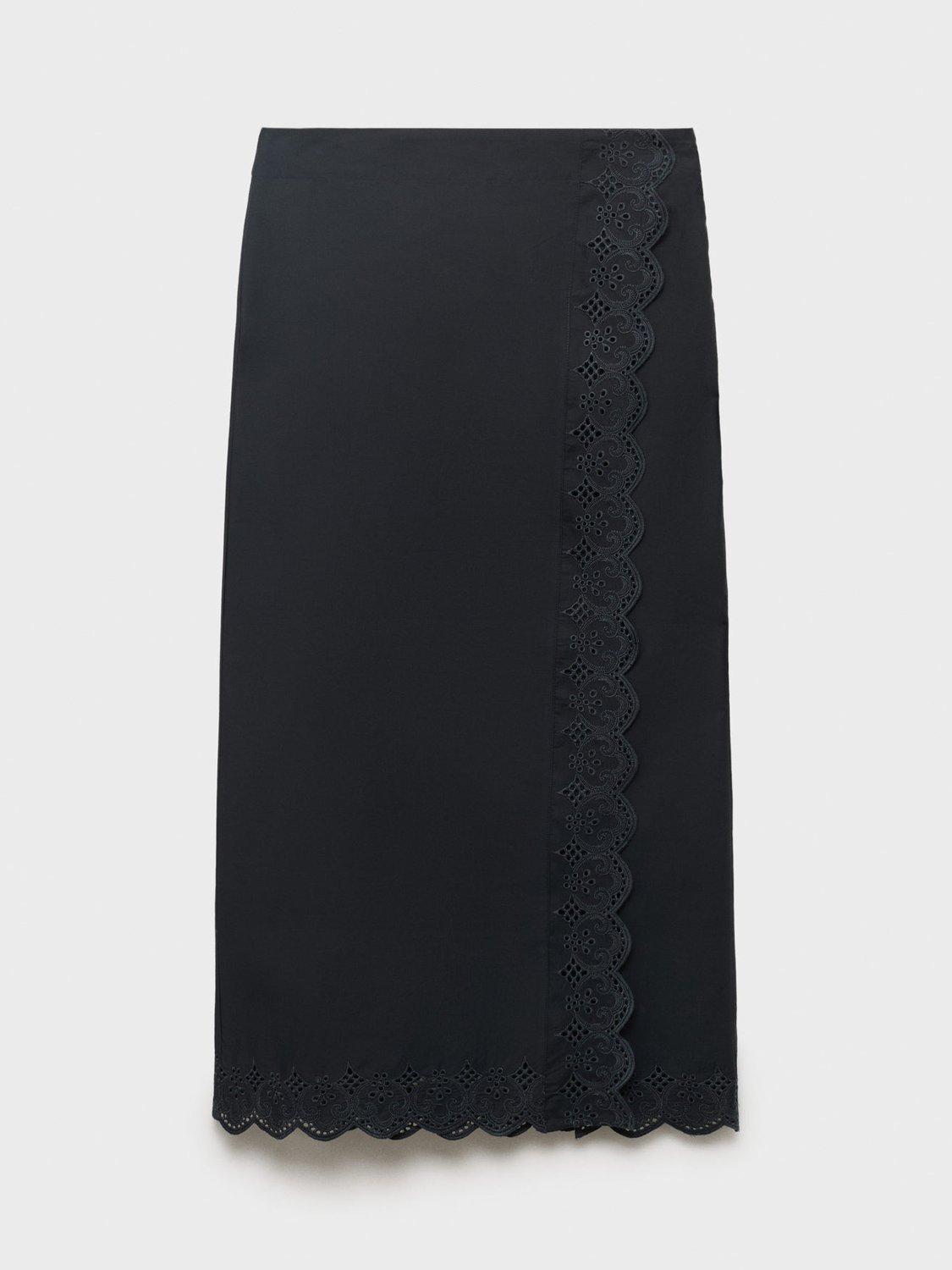 Product image 3 of 8, which shows Mango Luisa Embroidered Midi Skirt, Black, L