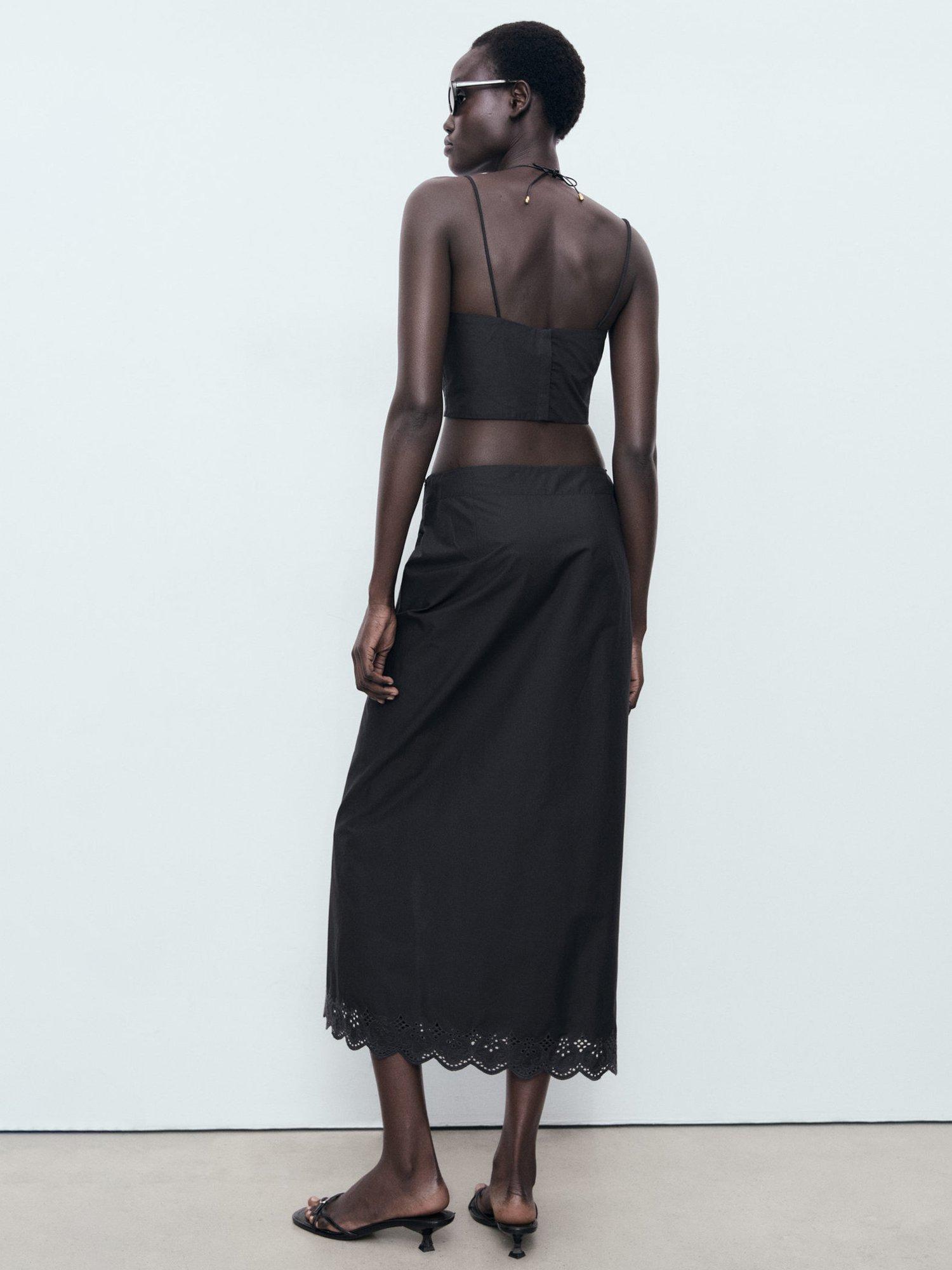 Product image 4 of 8, which shows Mango Luisa Embroidered Midi Skirt, Black, L